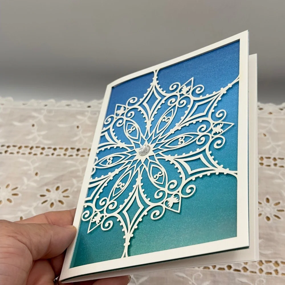 Papyrus Snowflake Holiday Cards Blue Ombre Laser Cut Gem 8ct Set 5x7 New